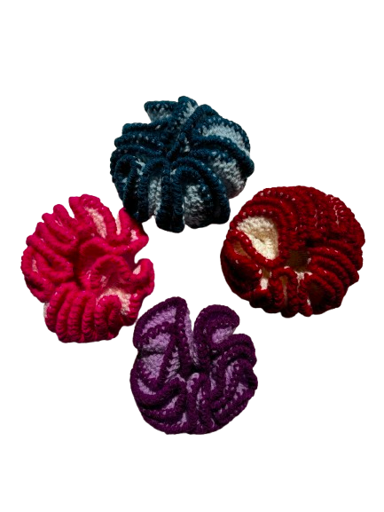 Elegant Dual-Tone Crochet Scrunchies – Handcrafted Yarn Hair Ties (Set of 4)