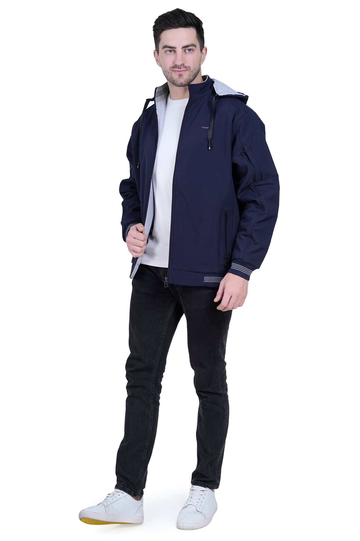 Men’s Reversible Winter Jacket with Hood & 3 Pockets – Blue & Grey RAWYAL Fashion