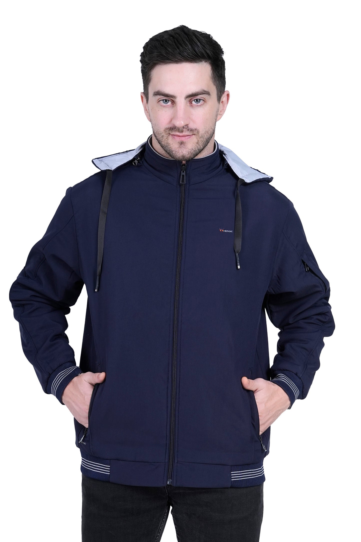 Men’s Reversible Winter Jacket with Hood & 3 Pockets – Blue & Grey RAWYAL Fashion