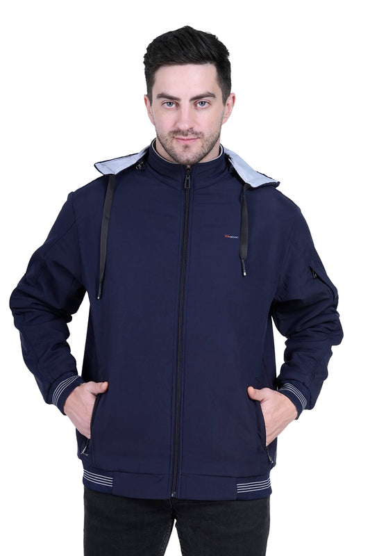 Men’s Reversible Winter Jacket with Hood & 3 Pockets – Blue & Grey RAWYAL Fashion