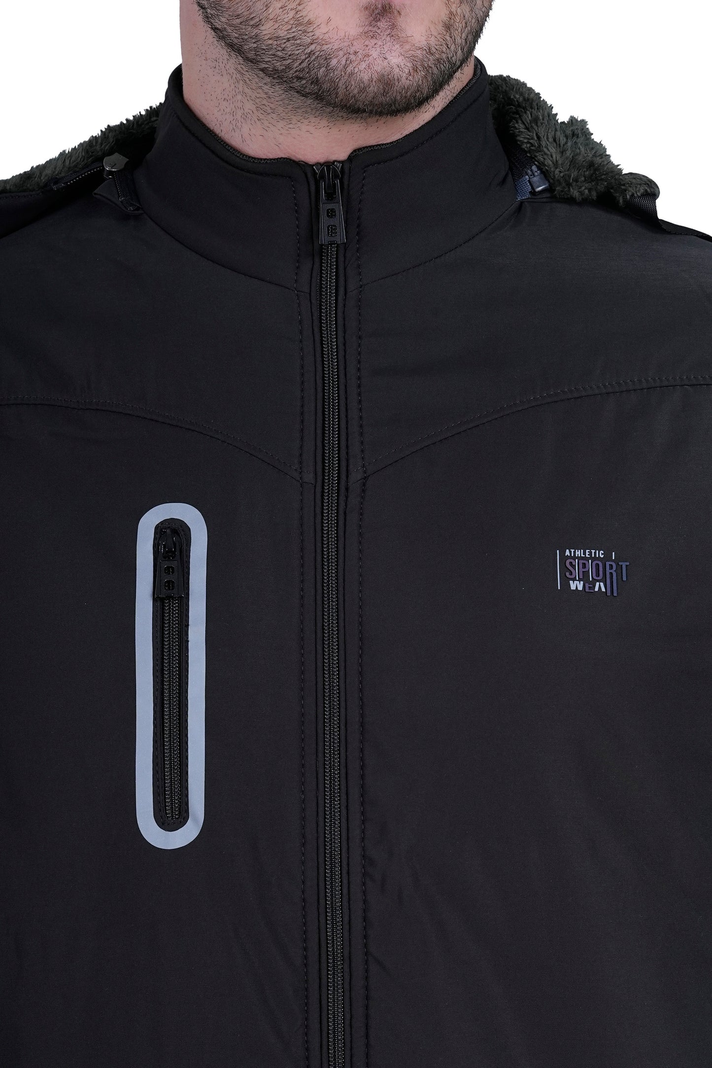 “Men’s Black Winter Jacket with Removable Hood & 3 Pockets – Stylish Warm Outerwear”