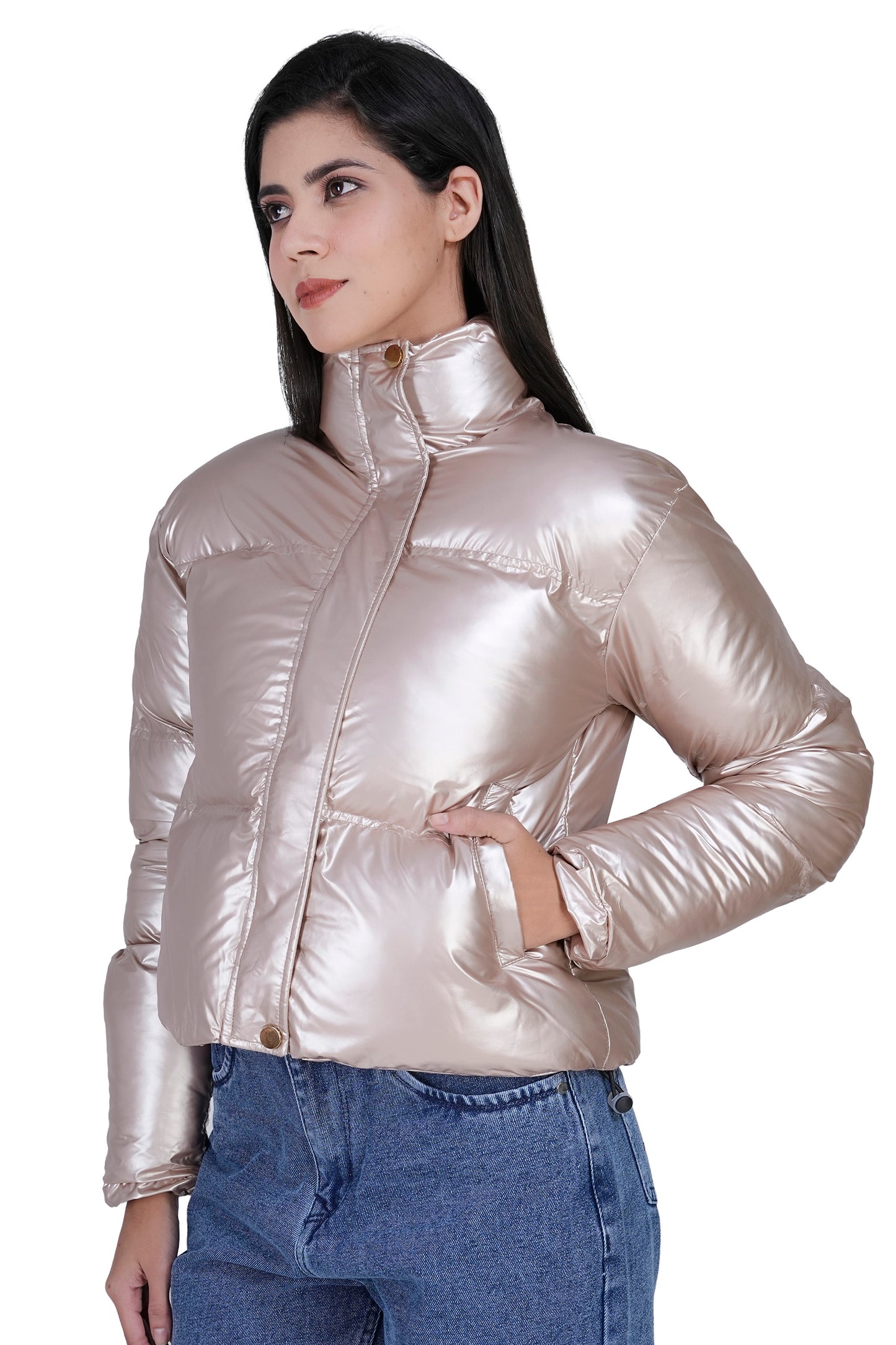 Women’s Metallic Puffer Jacket – Stylish Warm Winter Wear