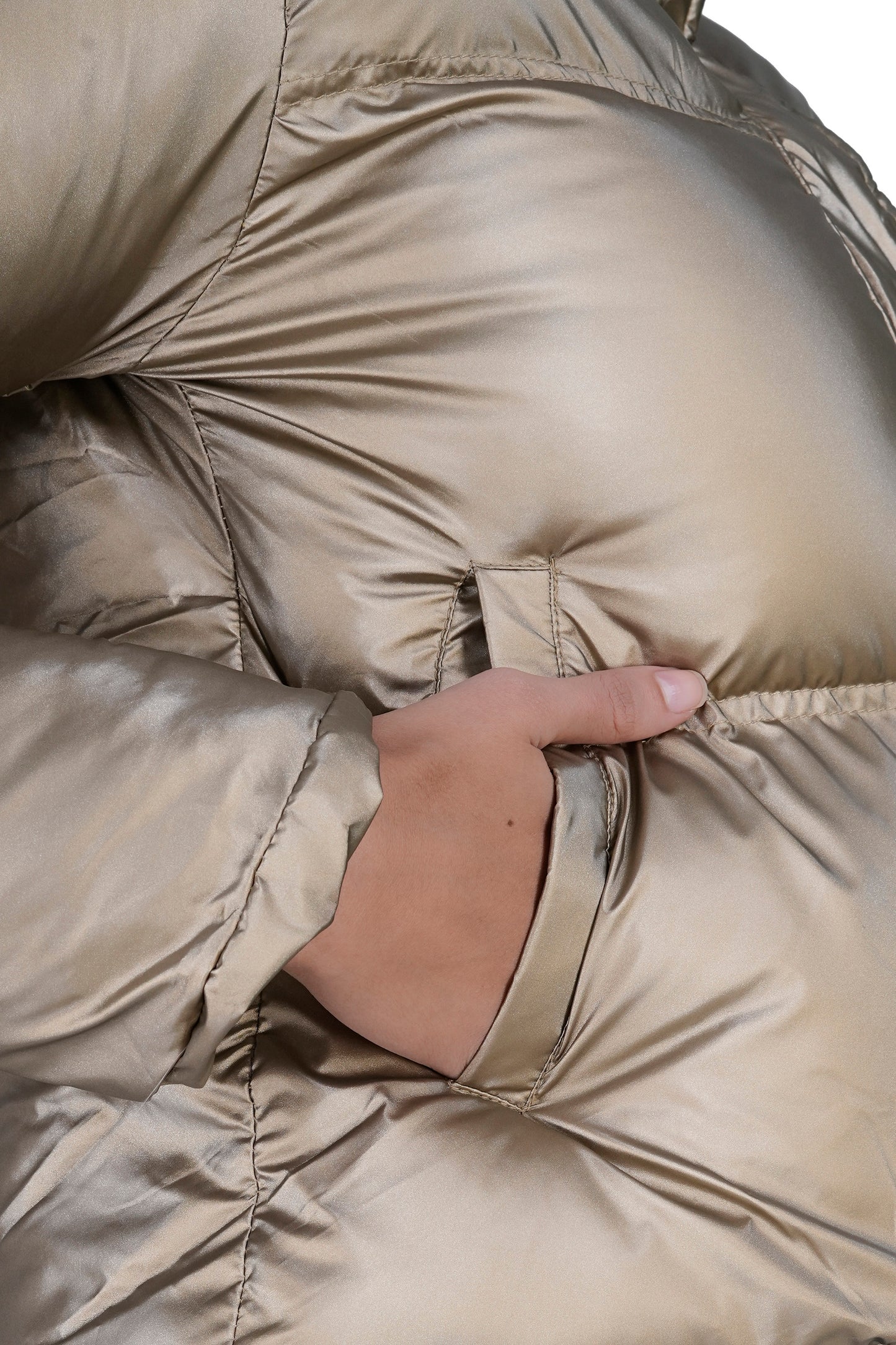 Women’s Metallic Golden Puffer Jacket – Trendy Warm Winter Wear