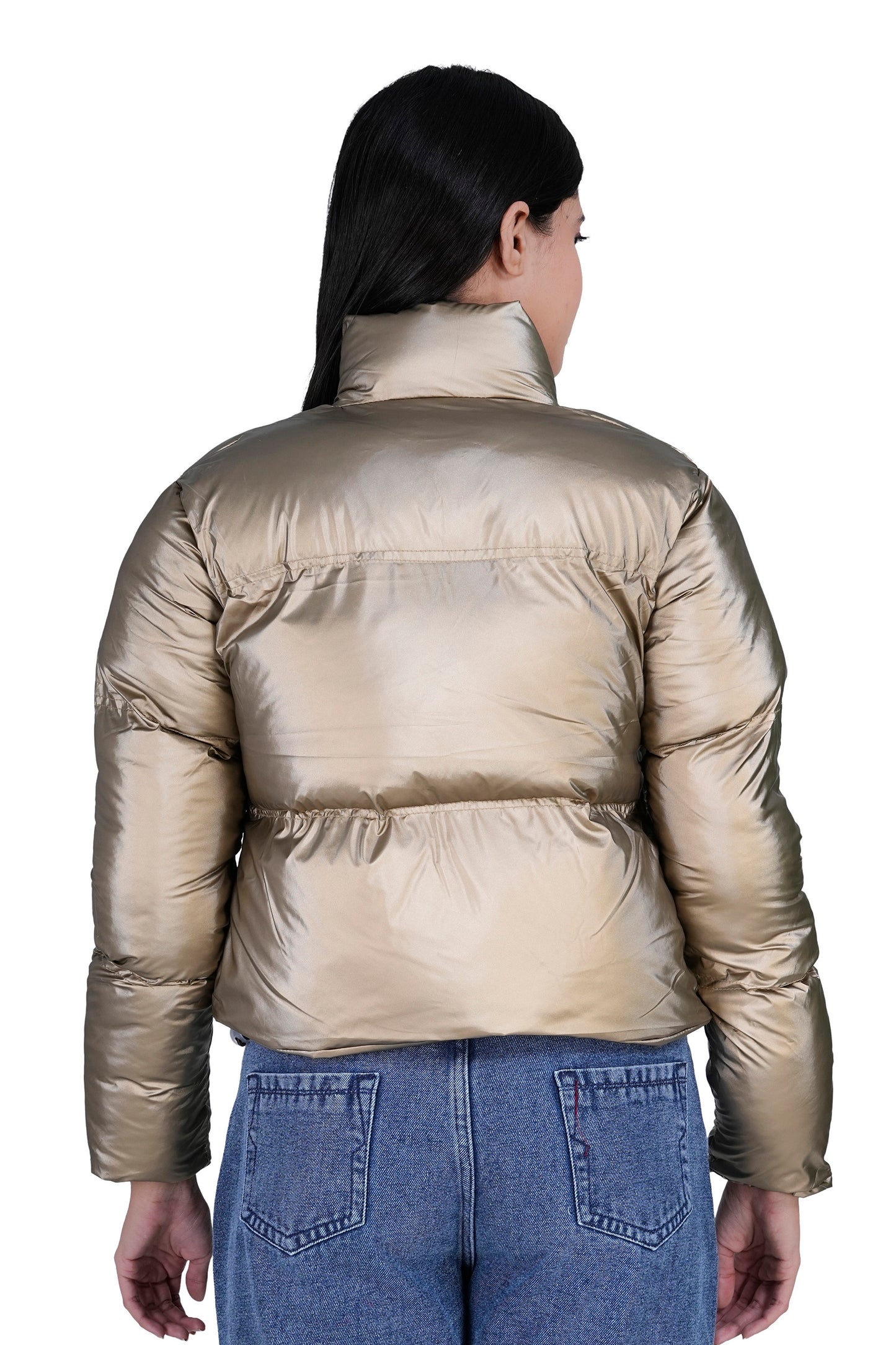 Women’s Metallic Golden Puffer Jacket – Trendy Warm Winter Wear
