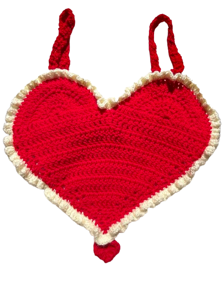 Handmade Crochet Heart Bralette Top – Red & Blue (with Frill Detail)
