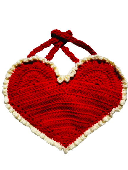 Handmade Crochet Heart Bralette Top – Red & Blue (with Frill Detail)