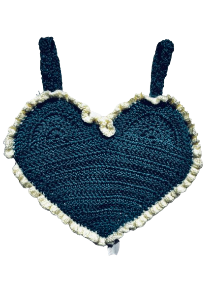 Handmade Crochet Heart Bralette Top – Red & Blue (with Frill Detail)