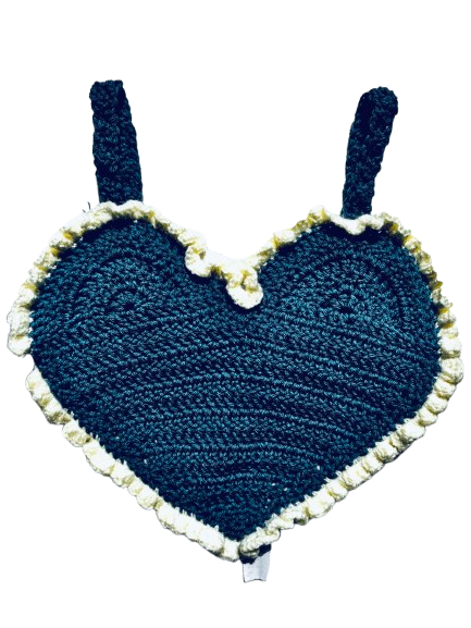 Handmade Crochet Heart Bralette Top – Red & Blue (with Frill Detail)