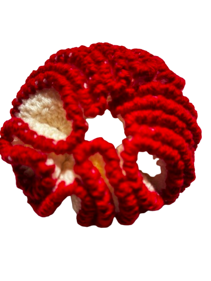 Elegant Dual-Tone Crochet Scrunchies – Handcrafted Yarn Hair Ties (Set of 4)