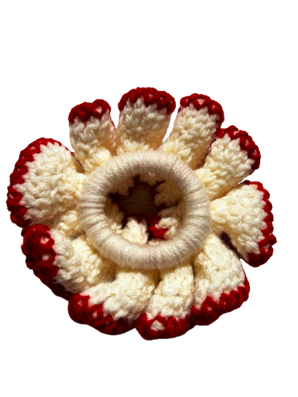 Elegant Dual-Tone Crochet Scrunchies – Handcrafted Yarn Hair Ties (Set of 4)